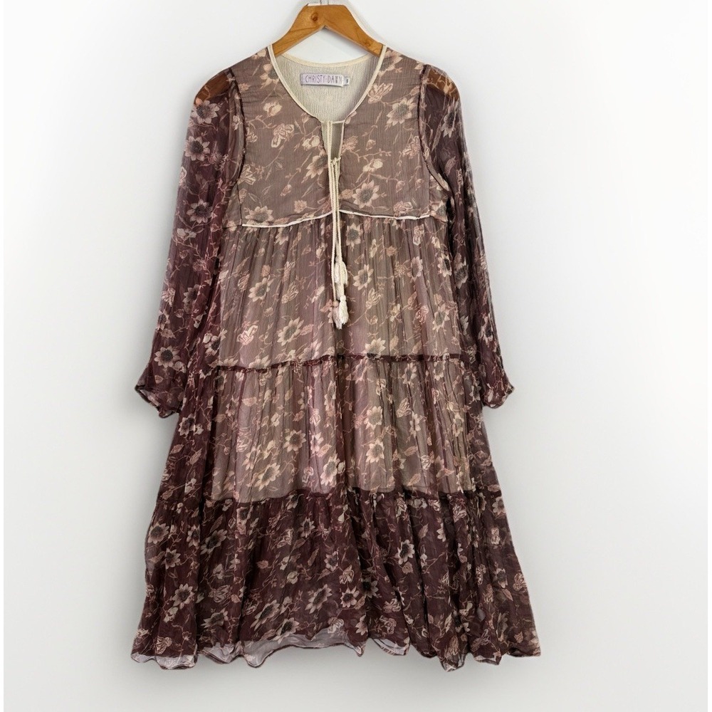 Christy‎ Dawn The Paloma Dress Women S Rust Floral Tiered Sheer Boho $328